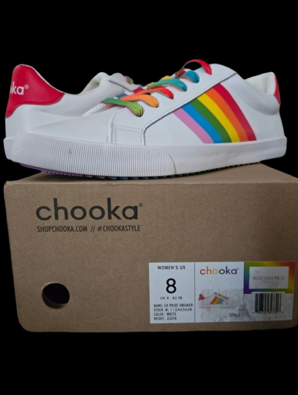 CHOOKA Rainbow Pride White Split-Leather Upper Low Top Sneaker Size 8